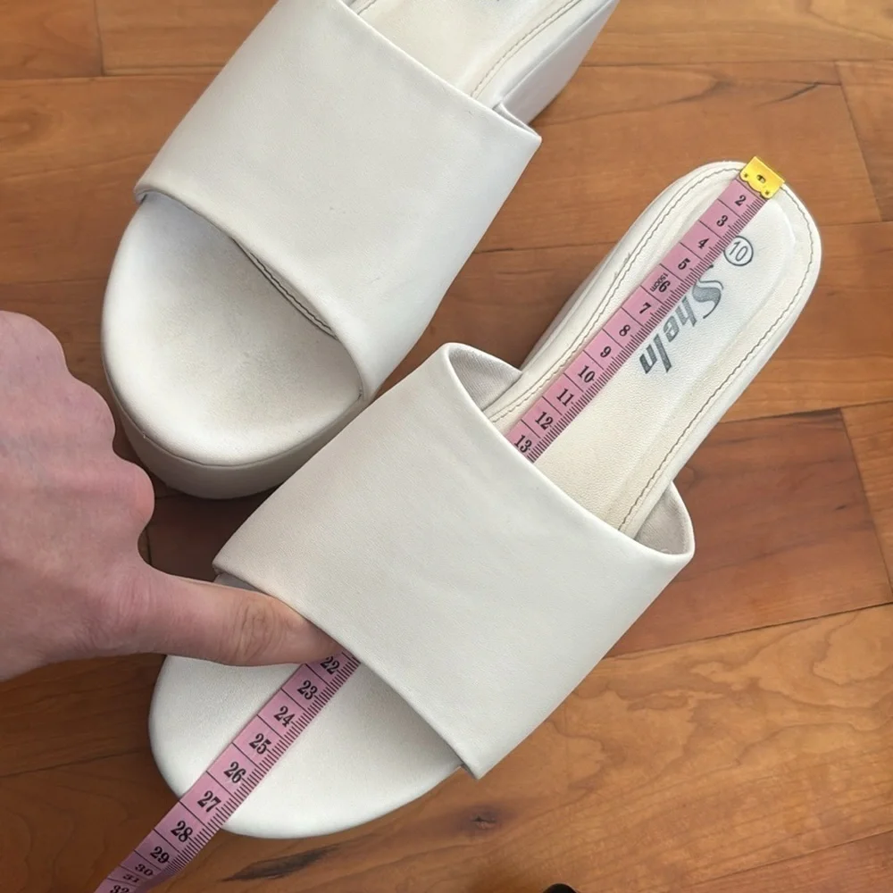 Platform slide sandals white 60s 70s Boho Bohemian platforms shoes - Picture 8 of 9